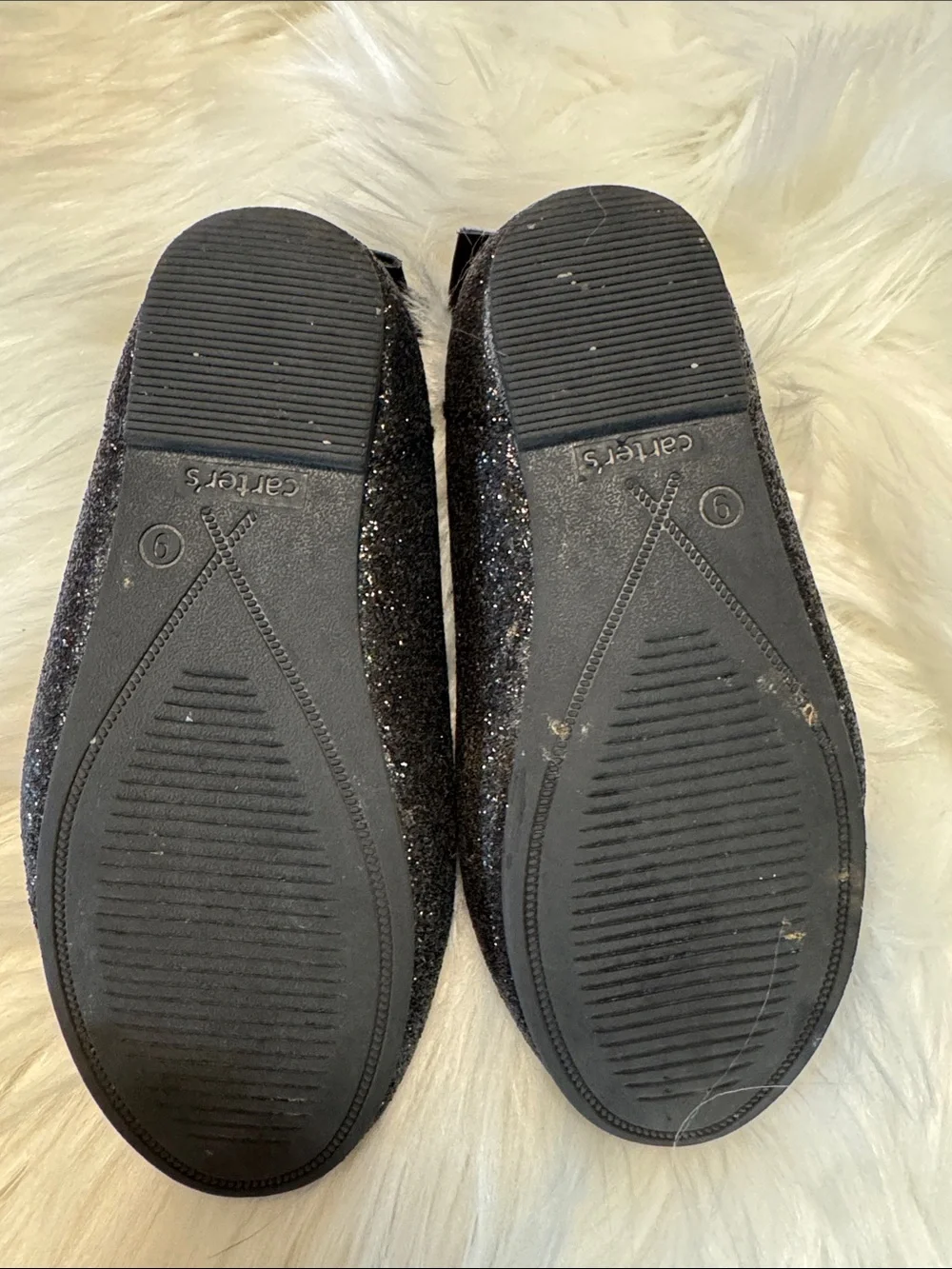 Carter's Black Glitter Bow Slip-On Flats